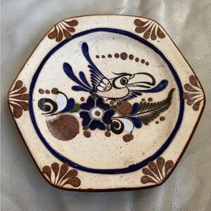 Tonala Mexican Folk Art Pottery Plate Wall Hanging Mexico Bird Flowers